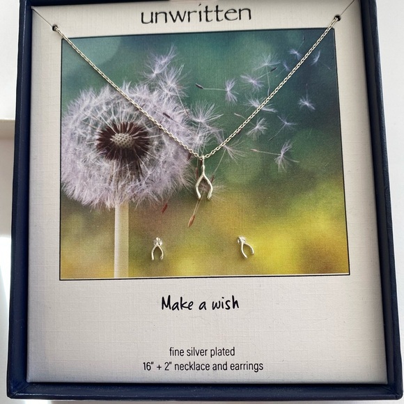 Unwritten| Sterling silver set| earrings necklace Wishbone - Picture 1 of 2